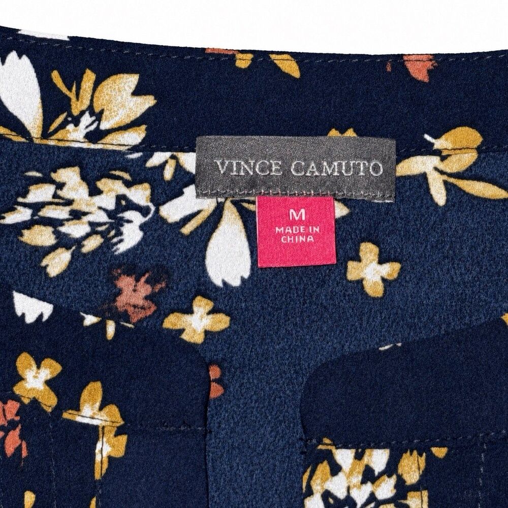 Vince Camuto Womens M Navy Floral Split Neck Balloon Sleeve Blouse NWT - Picture 5 of 8